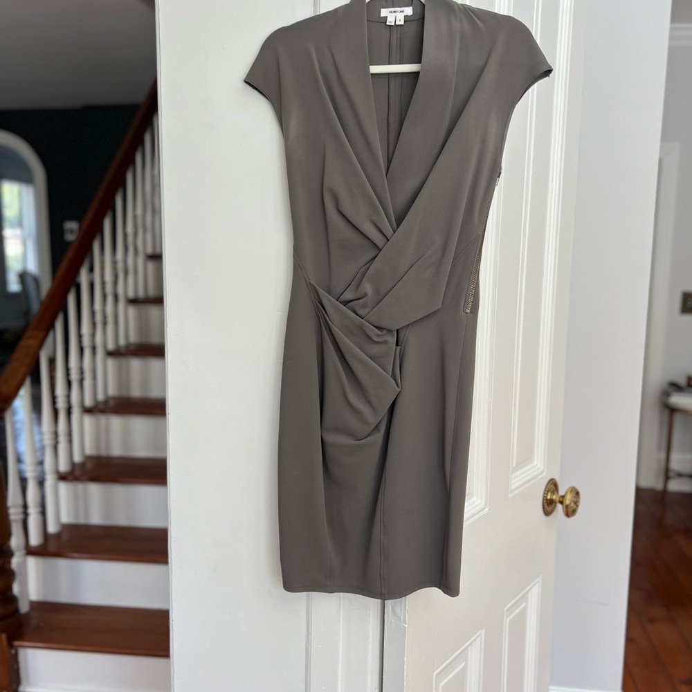 Helmut Lang Gray Draped Midi Dress
